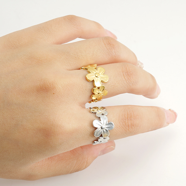 Pure Reflections Daisy Chain Flower Open Ring (Gold or Silver Stainless Steel) - Pure ...