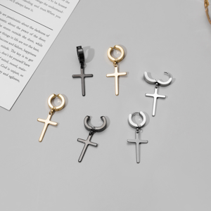 Unisex Cross Dangle Earrings – Stainless Steel, Gold/Silver/Black Plated