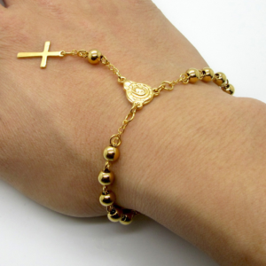 Gold-Plated Stainless Steel Rosary Bracelet