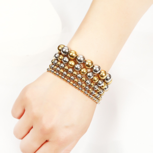 Modern Two-Tone Stainless Steel Beaded Bracelet