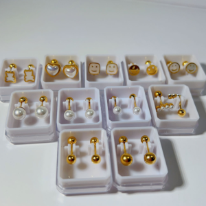 PVD Coated 18K Gold Plated Heart Shape Stainless Steel Cartilage Earrings with Artificial Pearls