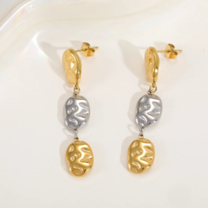 Modern Intercolor Silver & Gold Drop Earrings – 16K Gold Plated 304 Stainless Steel, Waterproof