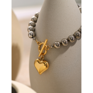 18K Gold Plated Heart Charm Bracelet – Women’s 304 Stainless Steel, Classic Style, Waterproof