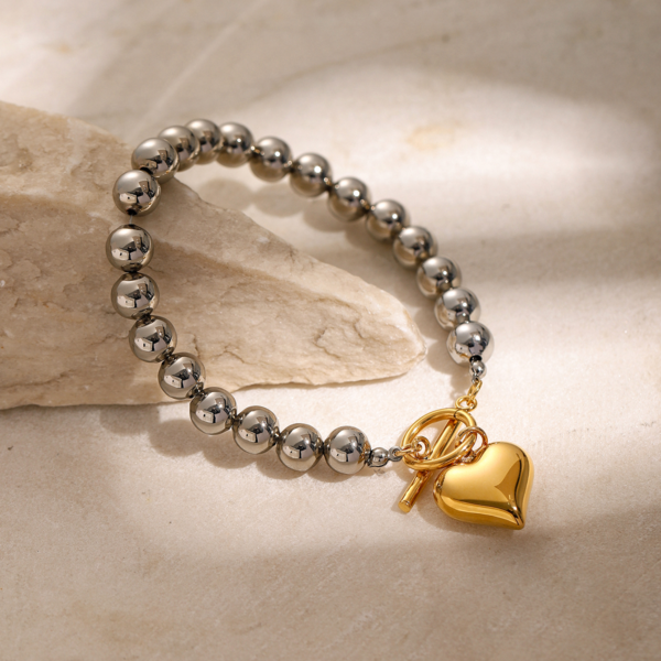 Pure Reflections 18K Gold Plated Heart Charm Bracelet – Women’s 304 Stainless Steel ...