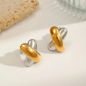 Classic Intercolor Silver & Gold Ear Studs – 18K Gold Plated 304 Stainless Steel, Waterproof