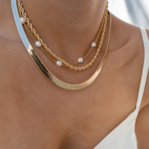 Gold-Plated Stainless Steel Pearl Accent Chain Necklace