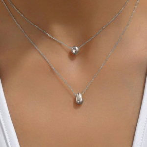 Double Layer Water Drop Necklace – 304 Stainless Steel, Real Gold Plated, Waterproof