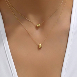 Double-Layer Water Droplet Pendant Necklace – Gold