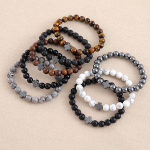 Men’s Natural Stone Cross Beaded Bracelet