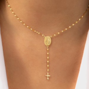 Stainless Steel Cross & Virgin Mary Pendant Necklace – Gold or Silver