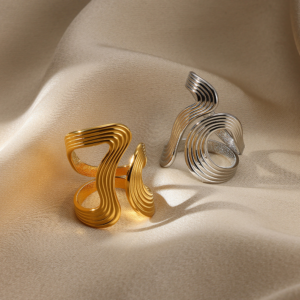 Exaggerated Wave Open Ring (Gold or Silver Stainless Steel)