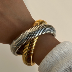 Two-Tone 304 Stainless Steel Bangle with 18K Gold Plating – Minimalist Style