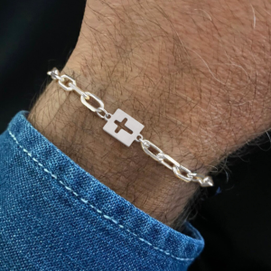 Men’s Stainless Steel Cross Paperclip Chain Bracelet – Gold or Silver, Waterproof, Non-Tarnish