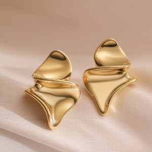 Retro Punk Geometric Gold-Plated Stainless Steel Ear Studs – Polished Finish