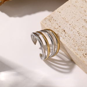 Gold-Silver Stacked Lines Ring in Stainless Steel