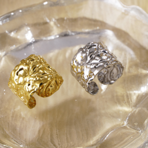 Modern Shiny Textured Open Ring (Gold or Silver Stainless Steel)