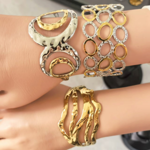 Women’s Vintage Geometric Bangle – Mixed Metal, 304 Stainless Steel, Classic Style