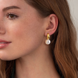 Stainless Steel C-Shaped Pearl Drop Earrings – Gold & Silver