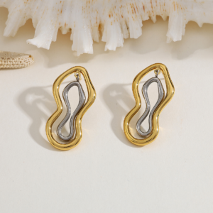 Geometric Gold & Silver Stainless Steel Pearl Stud Earrings