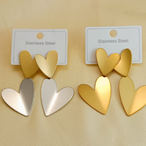 Stainless Steel Heart-Shaped Stud Earrings – Gold & Gold-Silver