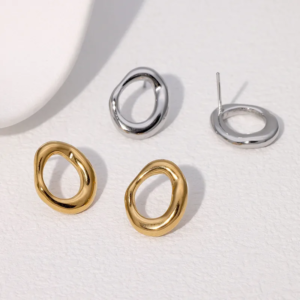 IG Style Geometric Circle Ear Studs – 18K Gold Plated 304 Stainless Steel, Waterproof