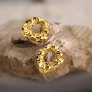 Textured Gold-Tone Irregular Round Stainless Steel Stud Earrings
