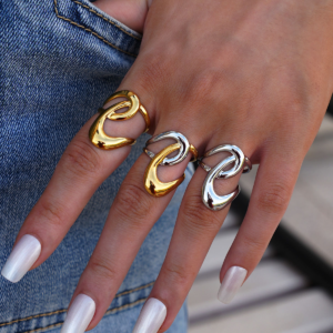 Elegant Geometric Stainless Steel Open Ring – Adjustable, Gold or Silver