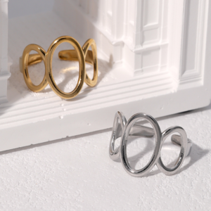 Geometric Oval Open Ring – Stainless Steel, Gold or Silver, Adjustable