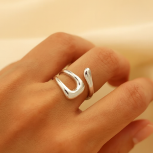 Modern Silver Geometric Stainless Steel Open Ring – Adjustable, Women’s