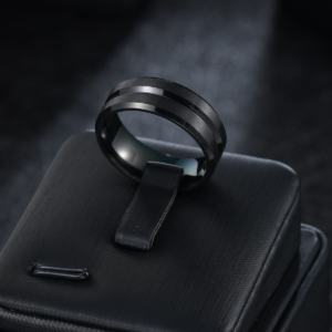 Matte Black Geometric Stainless Steel Ring – Unisex, Wide Band