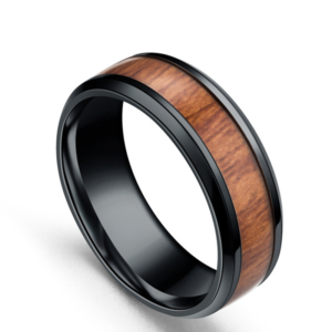 Retro Black Wood Grain Stainless Steel Ring – Unisex