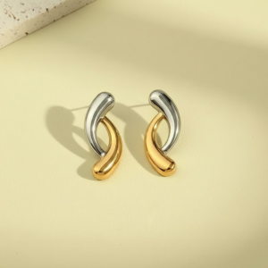 Gold-Plated Bow Knot Stud Earrings – Beaded Texture, Stainless Steel