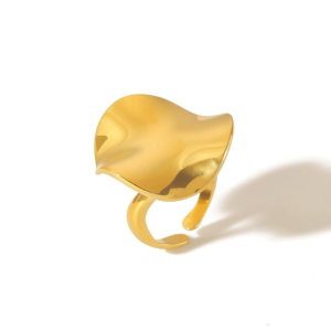 Sculptural Gold Stainless Steel Ring – Bold Petal Statement Design, Adjustable Fit, 18K Plated