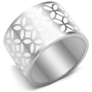 High‑Polished Stainless Steel Ring with White Epoxy Cutout Design