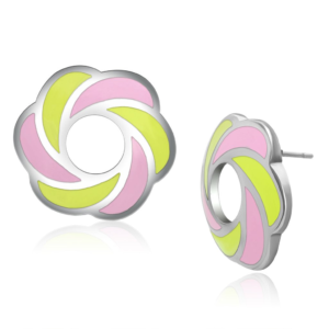 High‑Polished Stainless Steel Swirl Earrings with Multi‑Color Epoxy