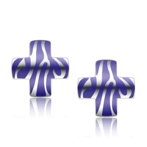 High‑Polished Stainless Steel Purple Cross Stud Earrings