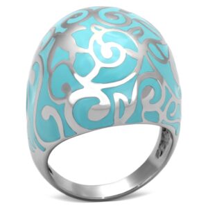 High‑Polished Stainless Steel Ring with Aquamarine Epoxy Filigree