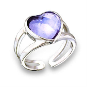 Rhodium Brass Heart Ring with Light Amethyst AAA CZ