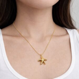 Stainless Steel Starfish Pendant Necklace (Silver or Gold)